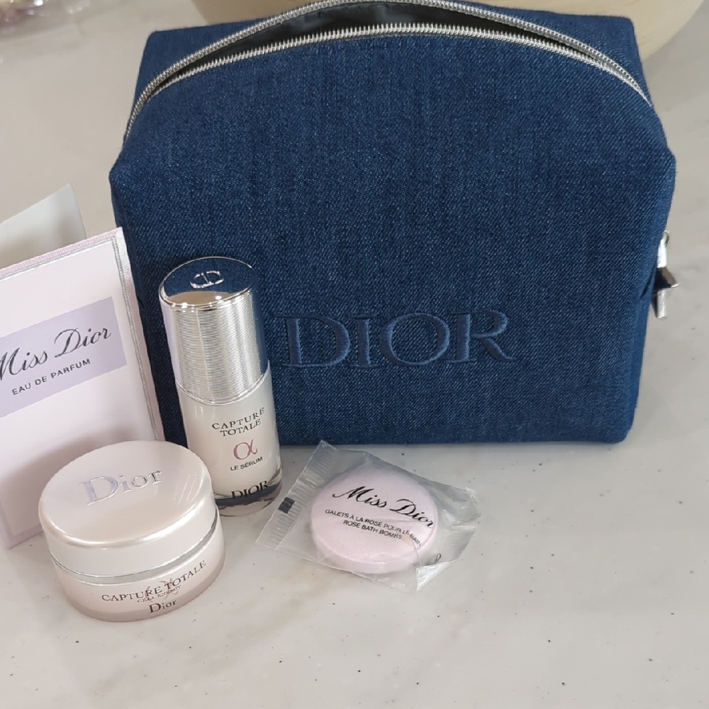 Dior Blue Cosmetic Bag with Skincare Set